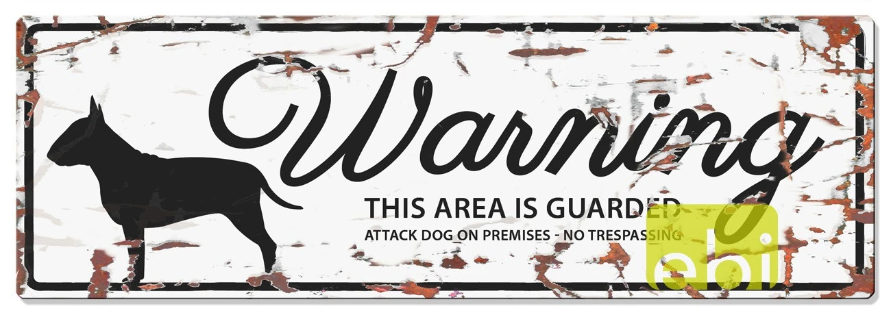 D&D WARNING SIGN Bull Terrier Hvid